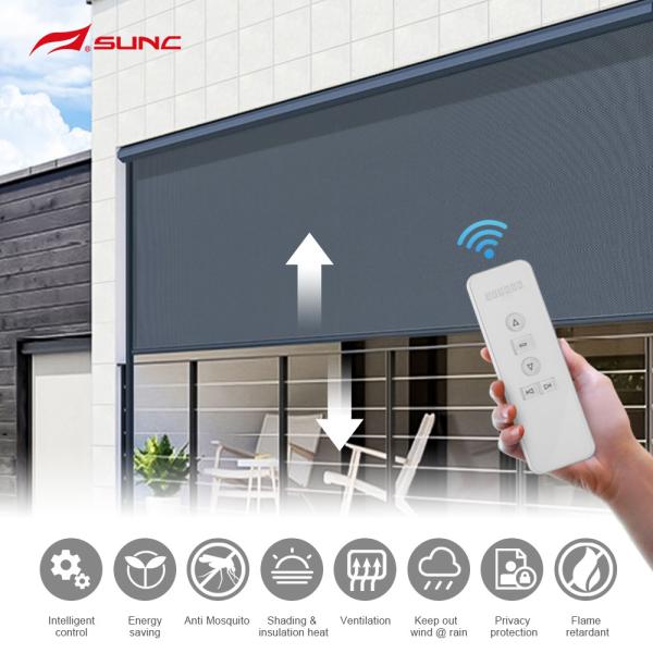 SUNC Motorized Outdoor Roller Blinds Waterproof Windproof Electric Ziptrack