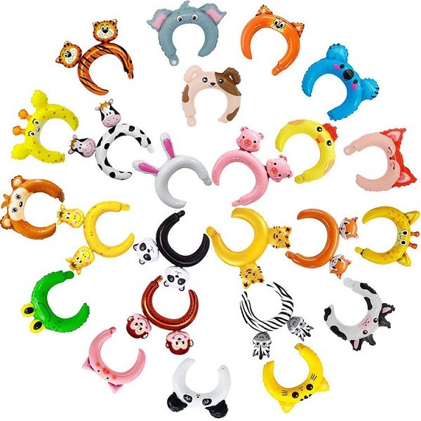 24pcs Kid Cartoon Inflatable Animal Headbands Foil Balloons OEM