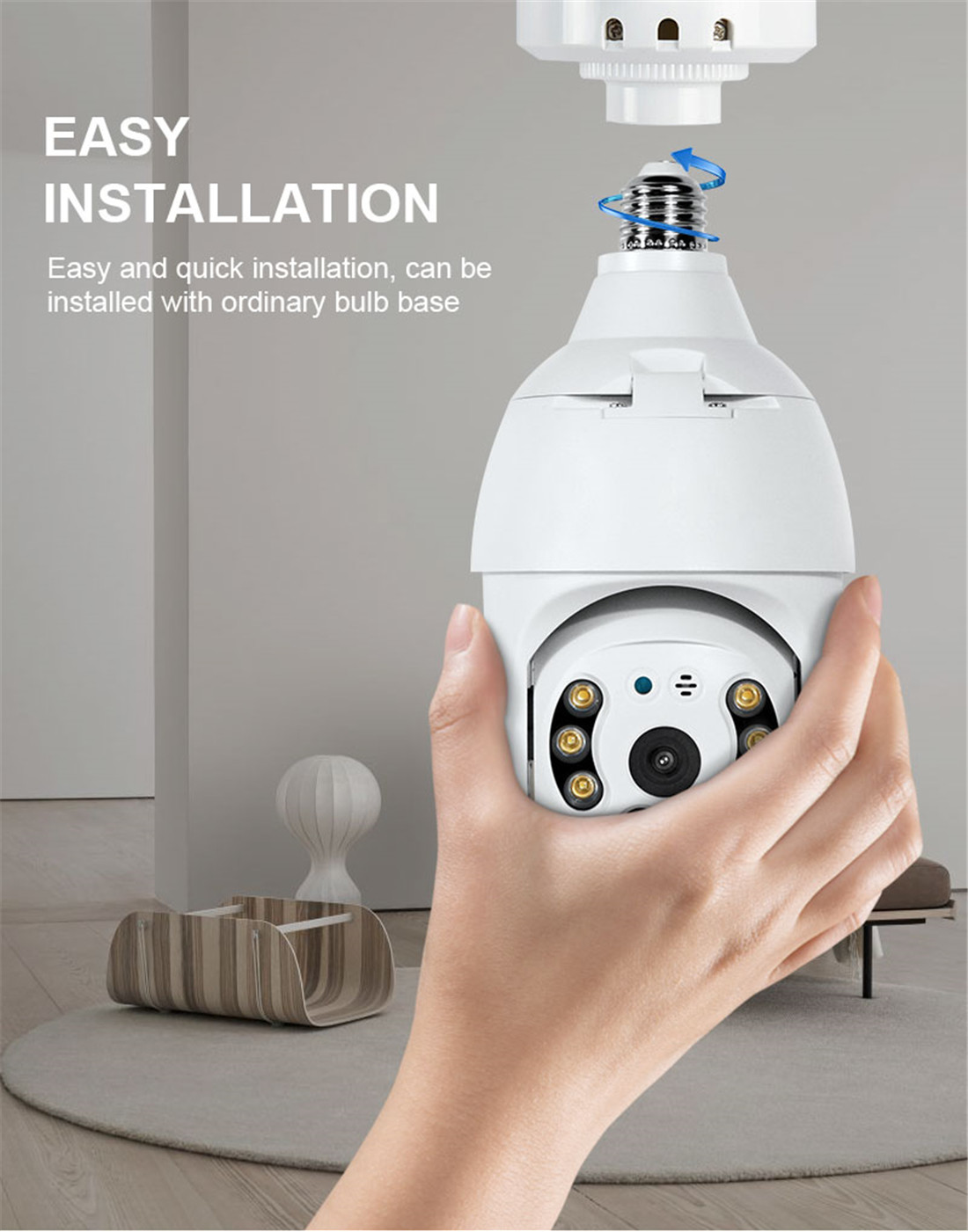 2MP WIFI E27 Lamp Bulb IP Camera Night Vision PTZ Security Camera CCTV Video Surveillance work with Tuya Smart Life_copy