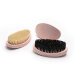 Pink Oval Wave Brush Wood Handle Boar Bristle With Engraved Logo