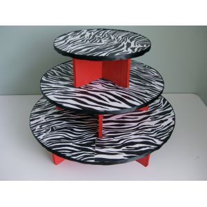 3 Tier Cardboard Cake Stand Zebra Pattern Customized Size Round Shape