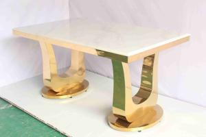 China Gold Color Marble Dining Table With U Base Home Furniture factory