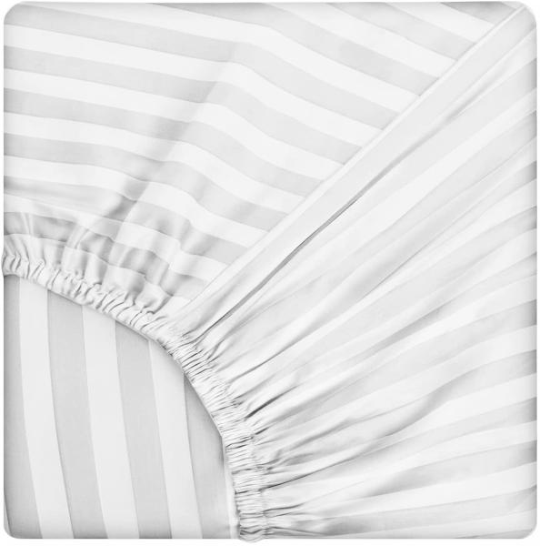 500 Thread Count 100% Cotton Fitted Sheet Sateen Weave Damask Striped Bedroom