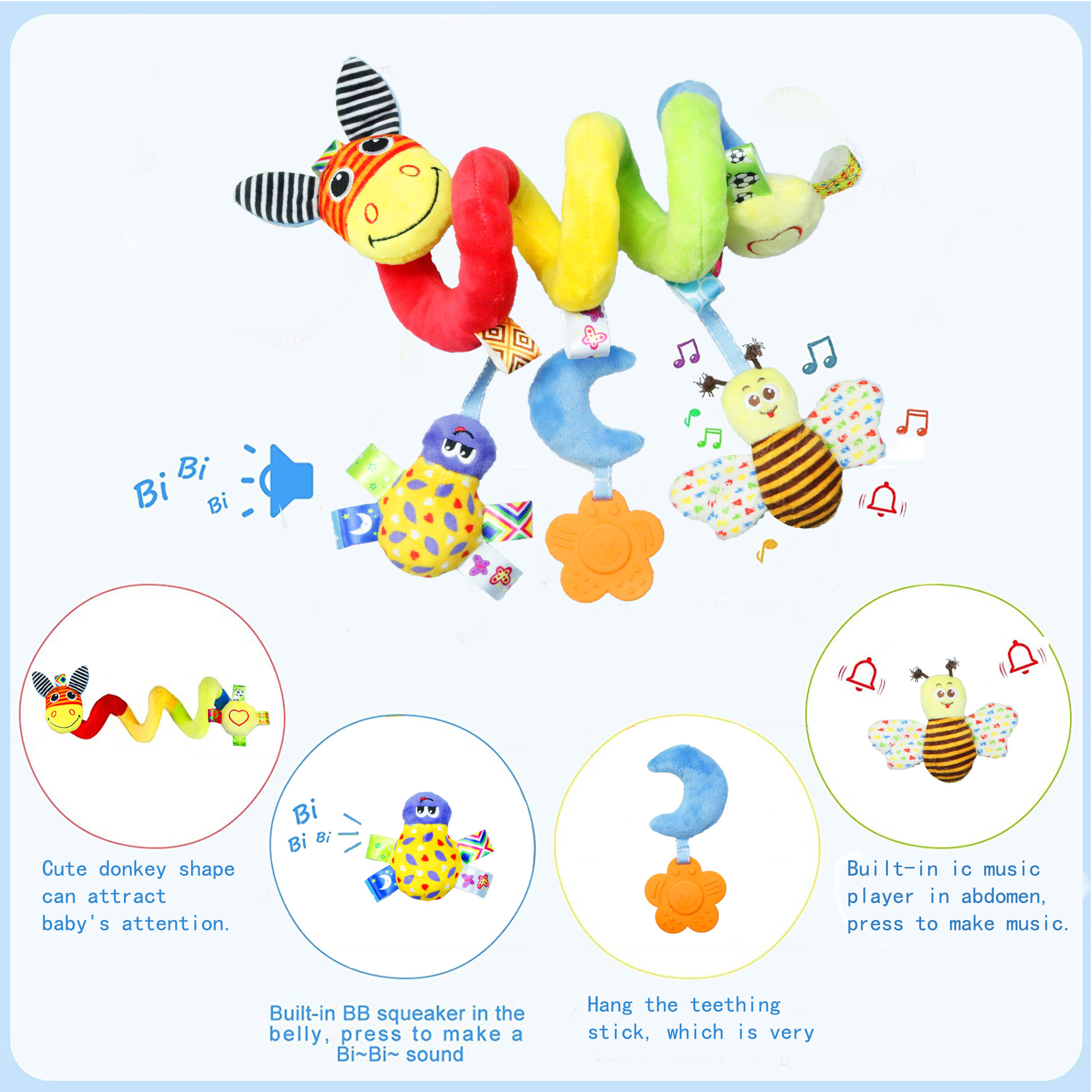 0-24 Months Baby Spiral Plush Toy Stretchy Activity Toy for Stroller and Crib Mobile