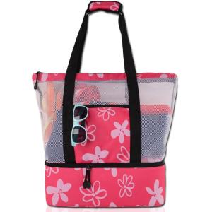 China Embroidered Net Shopping Bag , String Net Bags Floral Printed Machine Washable factory