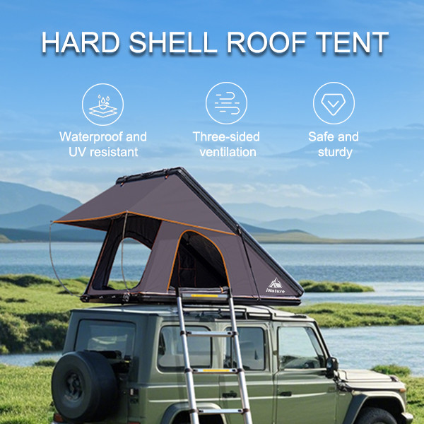 Weatherproof Triangle Roof Top Tent Hard Shell Camper With 300gsm Polyester Fabric 212x131x155cm Open Size