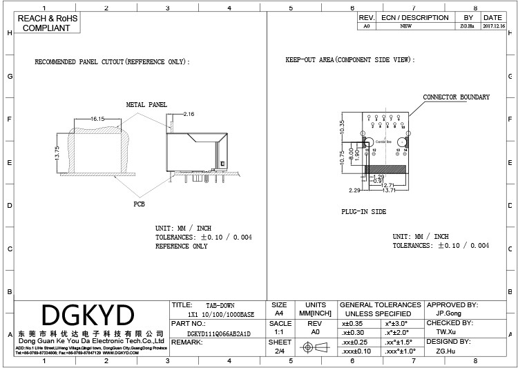 DGKYD111Q066AB2A1D RJ45 Network Connector With Lamp No Shrapnel Ethernet Gigabit Integrated Modular Block Interface