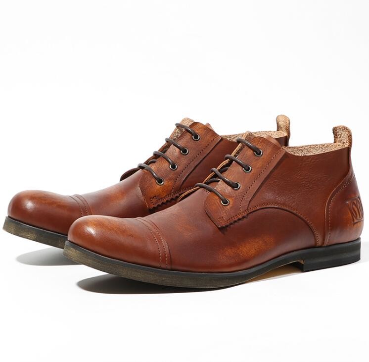 Burnished Finishing Mens Leather Dress Shoes Lace - Up Handmade Italian Leather Shoes