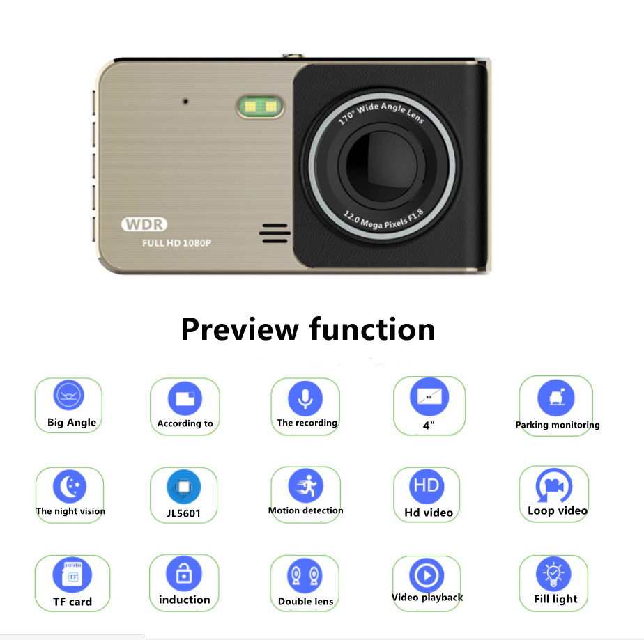 4" Automotive Bluetooth Dual Camera Dash Cam DVR 32GB +128GB
