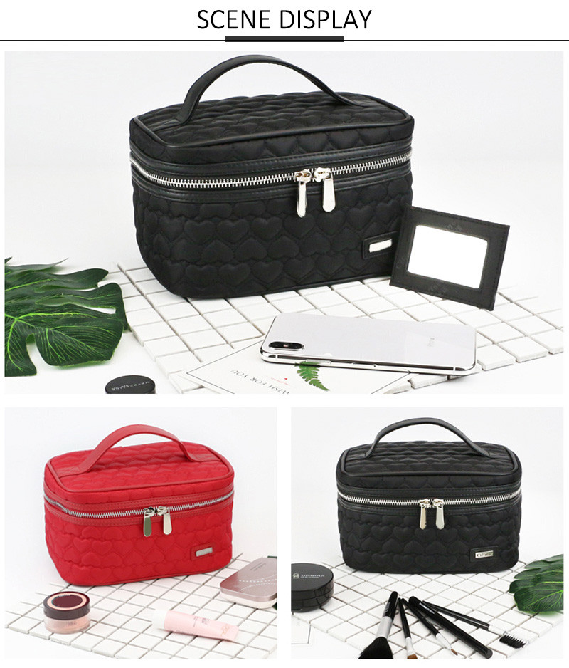 OEM Factory Large Capacity Double Zipper Makeup Bag Case with Handle