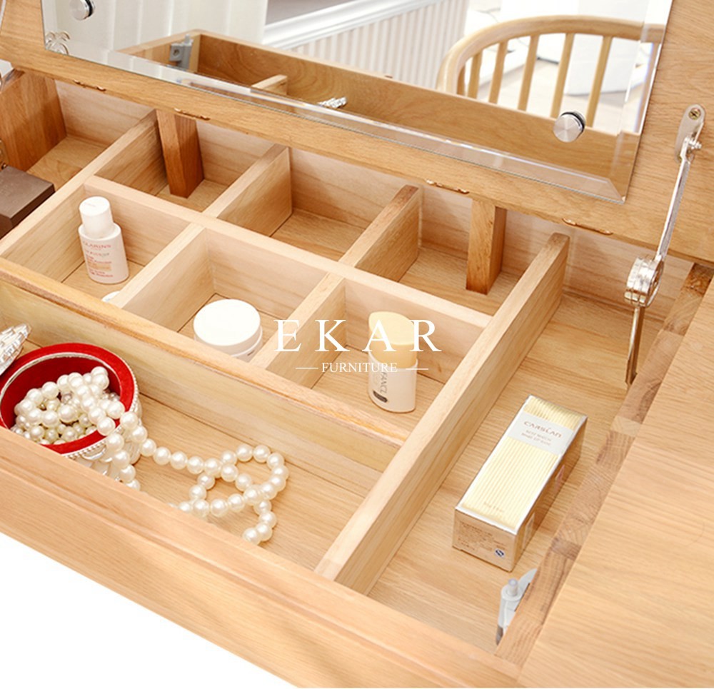 Modern New Design Bedroom Desk Solid Wood Simple Multifunctional Dressing Table With Folding Mirror FL-W018