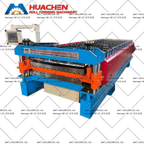 China Effective Fast Speed Double Deck Roll Forming Machine With 45 Steel Rollers factory