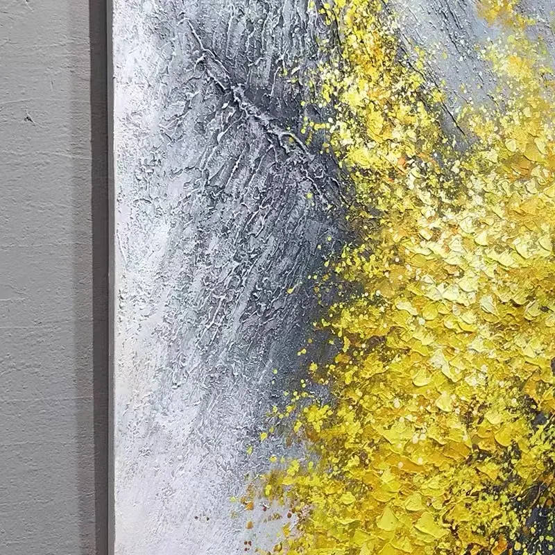 Hand Painted Modern Abstract Landscape Fortune Golden Leaf Texture Oil Painting for Home Decoration Medium Oil NO Frame