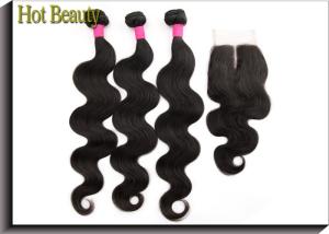 China High Density Brazilian Hair Bundles With Closure Natural Black 1b# factory