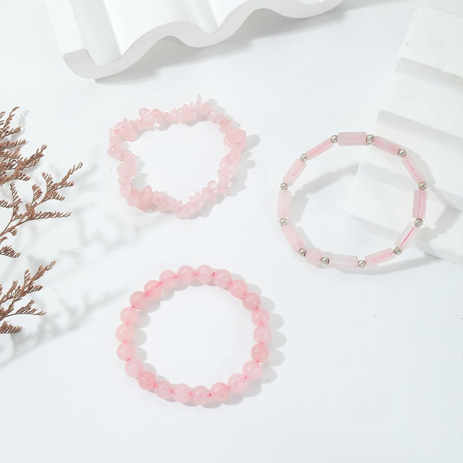 Agate Rose Quartz Bracelets Pink Quartz Bracelet Natural Stone Beaded Bracelets Handmade Stretch Gemstone Bracelet Agate Healing Crystal Bracelet