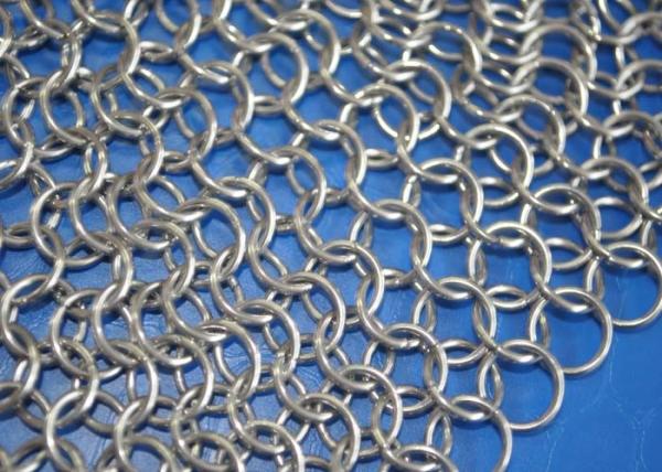 Food Grade Stainless Steel Chainmail Scrubber For Cast Iron Cookware , Round