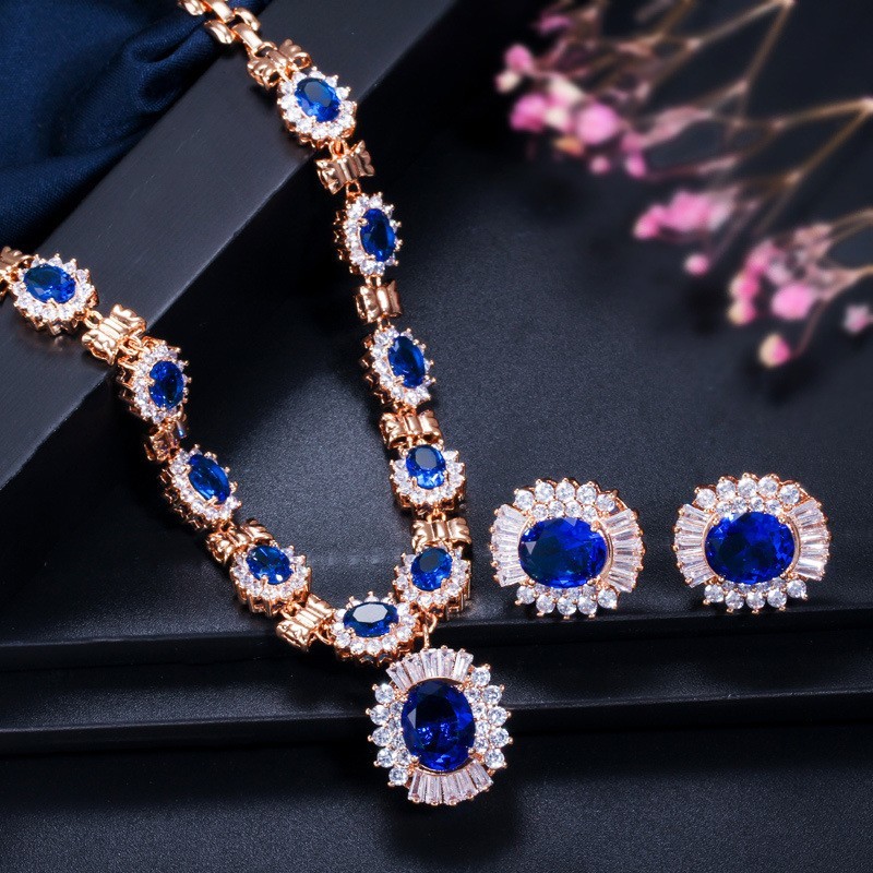 CZ Pendant Necklace for Women Necklace Bracele Earring Ring Jewelry Wedding Jewelry Sets For Brides