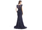Navy Blue Beaded Mermaid Middle Eastern Evening Dresses Sleeveless For Woman