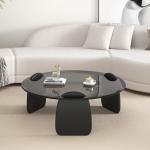 Exquisite Round Glass Combination Coffee Table With Wooden Leg