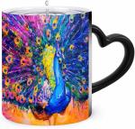 Colorful Peacock Color Changing Mug Ceramic Coffee Heat Sensitive Cup Discolorat