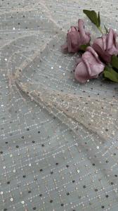 China Seuqin Embroidery Fabric Lusiate Sequin Embroidered Lace Fabric Leafy Luxury Occasion Wedding Fabric factory