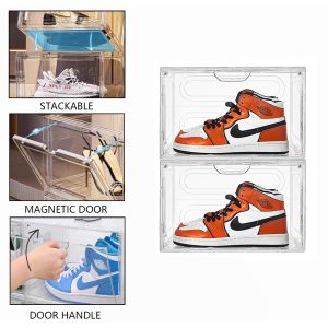 Custom Transparent Plastic Sneaker Stackable Shoe Storage Boxes Drop Front