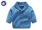 Soft Shawl Collar Kids Knitted Cardigan , Boys Blue Cardigan Sweater Fake Horn