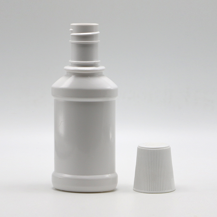 White Long Neck PET Plastic Mouthwash Bottle with 250mL Capacity and Screen Printing