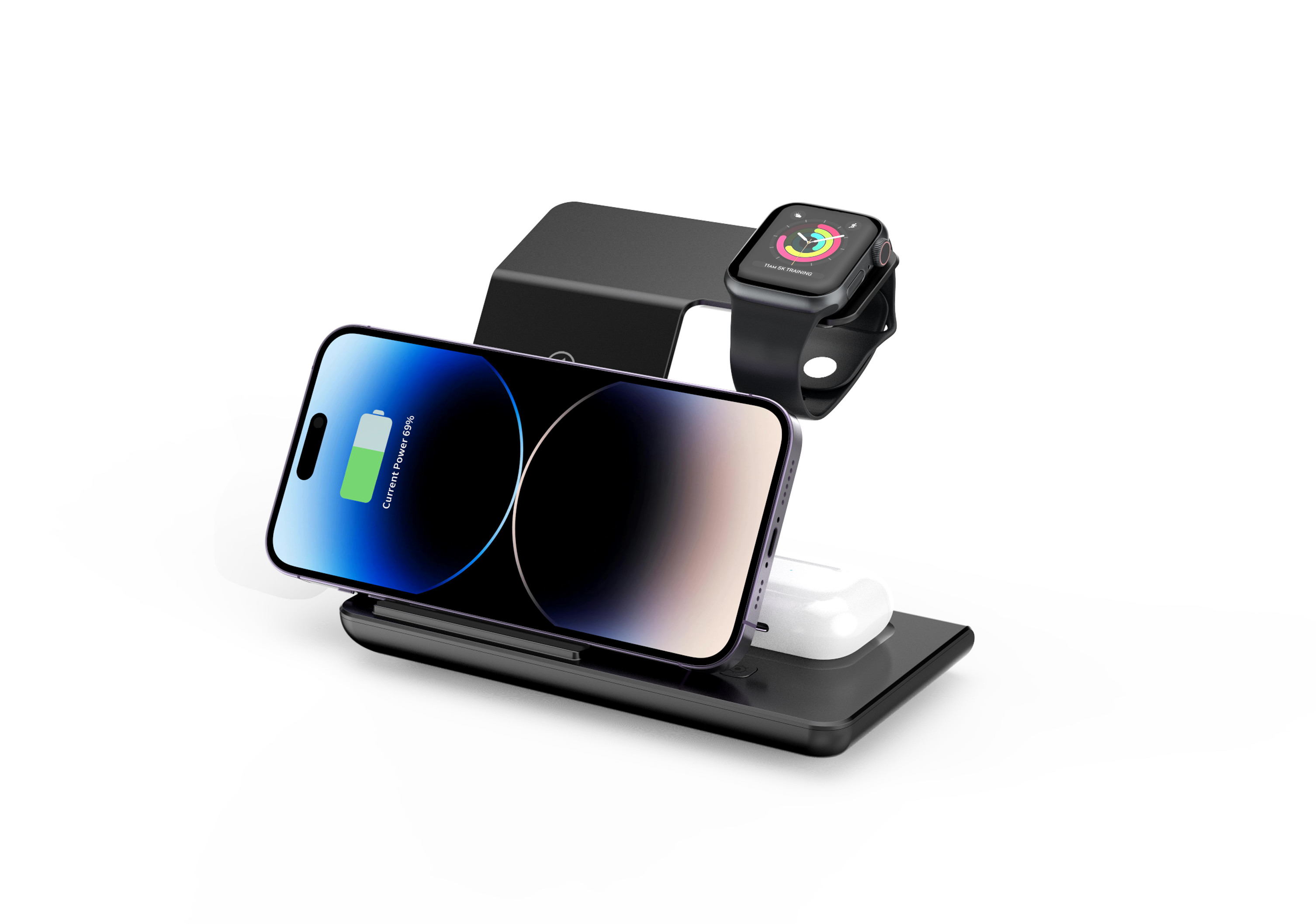 LED Light Multifunction Wireless Charger for 15W Fast Charging and Qi-enabled Devices