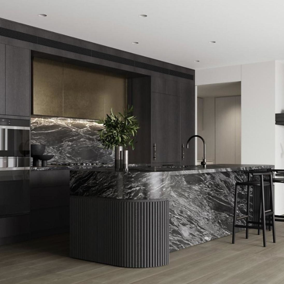 Customized Modern Gray Wood Grain Kitchen Cabinet High Quality 3D Automatic Smart PVC Design MDF Carcase Glass Door