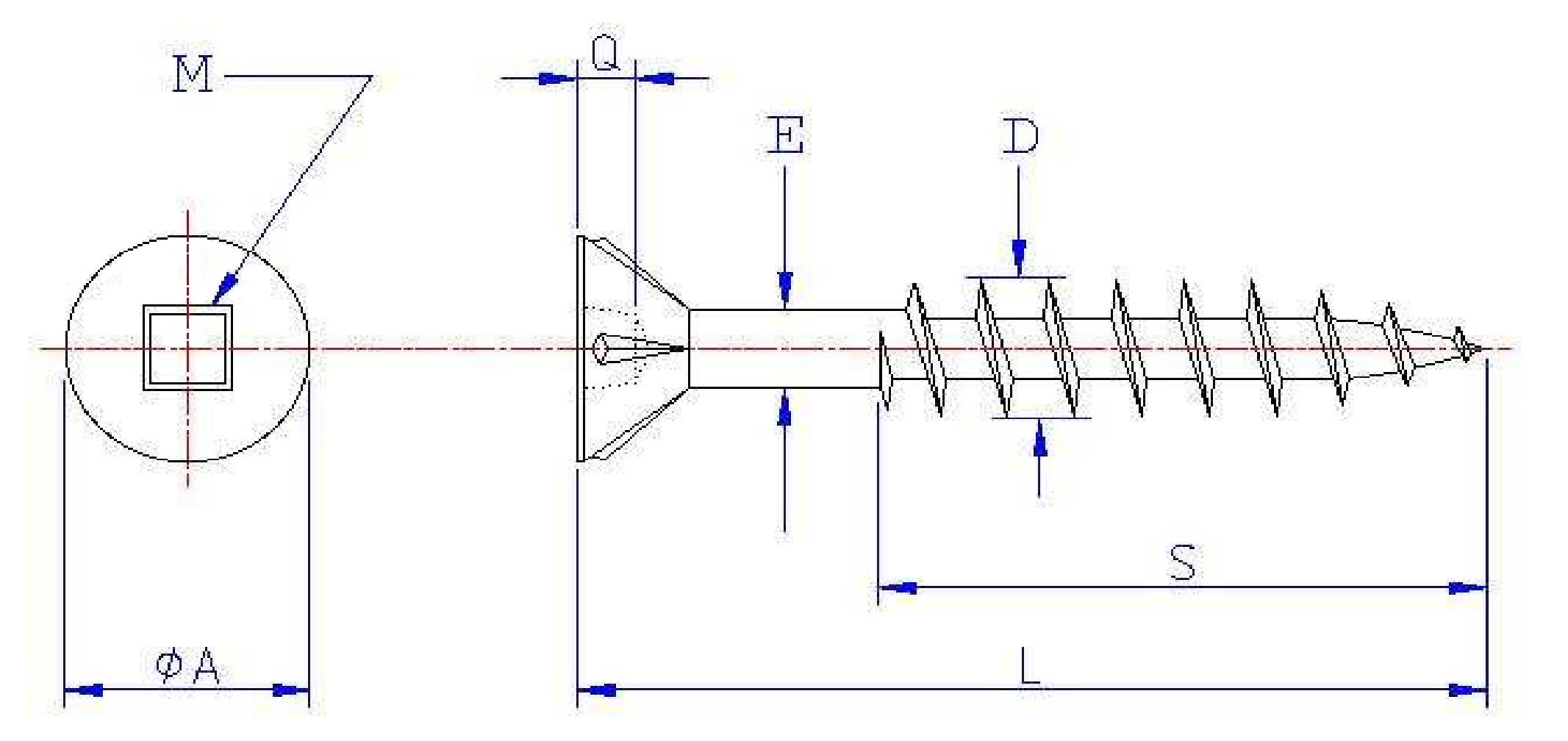SS 410 Stainless Square Socket Head Timber Screw Type-17 Coarse Half Thread
