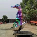200cm Outdoor Stainless Steel Sea Horse Sculpture PVD Coating