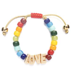 China OEM gold Nylon Friendship Letter Bead Bracelet With adjustable braid clasp factory