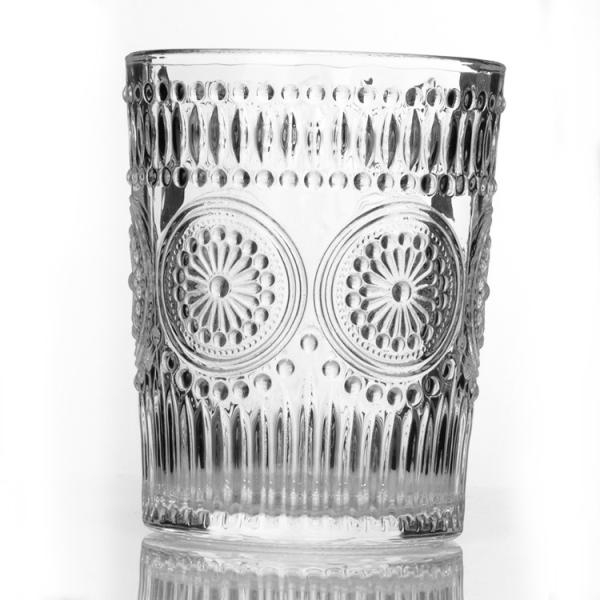 China Sunflower Embossed Old Fashioned Glass Ribbed Whisky Drinking Cup factory