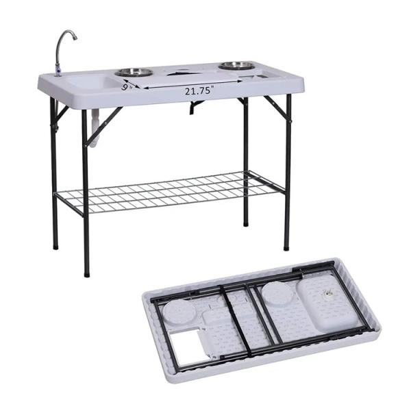 Portable Plastic Metal Folding Fish Fillet Cleaning Table for Hotel Outdoor