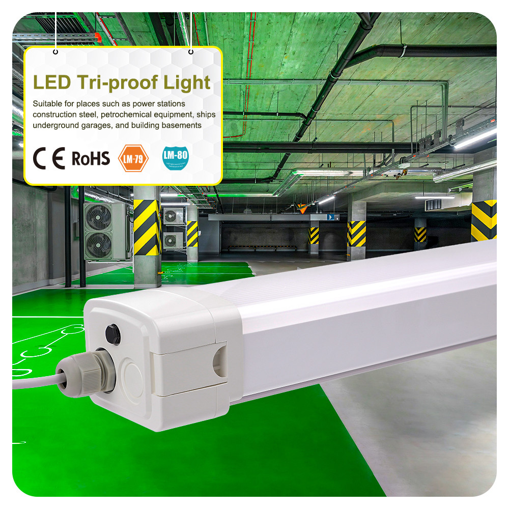 IP65 Aluminum 120 Degree Beam LED Tri-proof Light Fixture For Warehouse Lighting