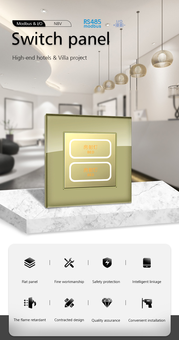 Impact Resistant Tempered Glass Light Switch RS485 Protocol 12V DC