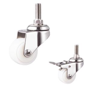 China 50KG Capacity 50x22mm White Stainless Steel Threaded Stem PA Wheel With Covers factory