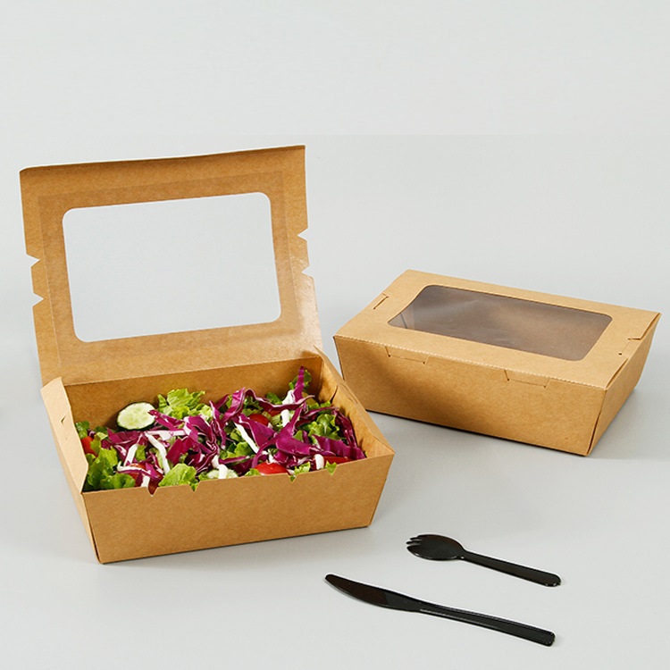 Customized Printing Biodegradable Matt Lamination Paper Salad Bowl Box With Lid