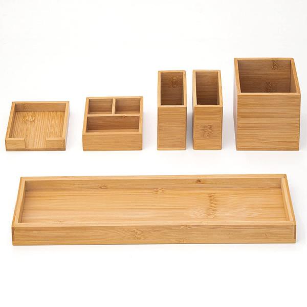 Efficiently Organize Your Bathroom with 6-Piece Bamboo Vanity Tray Set 38x10