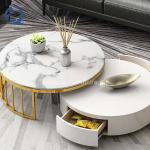 Leisure Area SS Coffee Table Round Marble Nested Desk With Drawer White