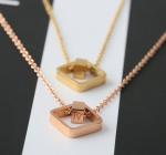 Square Pendant Necklace , Fashion Jewelry Double Ring Pendant, 18K Gold Necklace