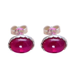 China Women Retro 925 Sterling Silver Oval Synthetic Ruby Stud Earrings (041681) factory