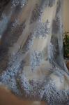 Pale Blue Beaded 3D Flower Lace Fabric By The Yard For Wedding Dress