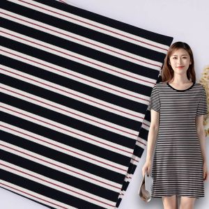 China Smooth Soft Double Knit Fabric Breathable Stretch Striped Shirt Material on sale