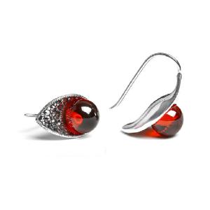 China Thai Vintage Sterling Silver 10mm Round Red Garnet Hoop Earrings (E11061RED) factory
