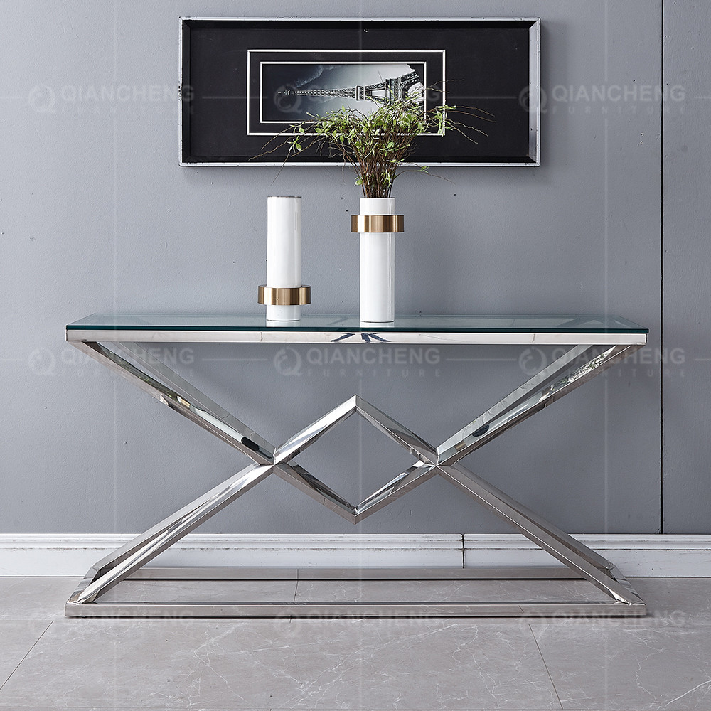 Clear Glass 151x40x75.5cm Stainless Steel Console Table French Style Console Table