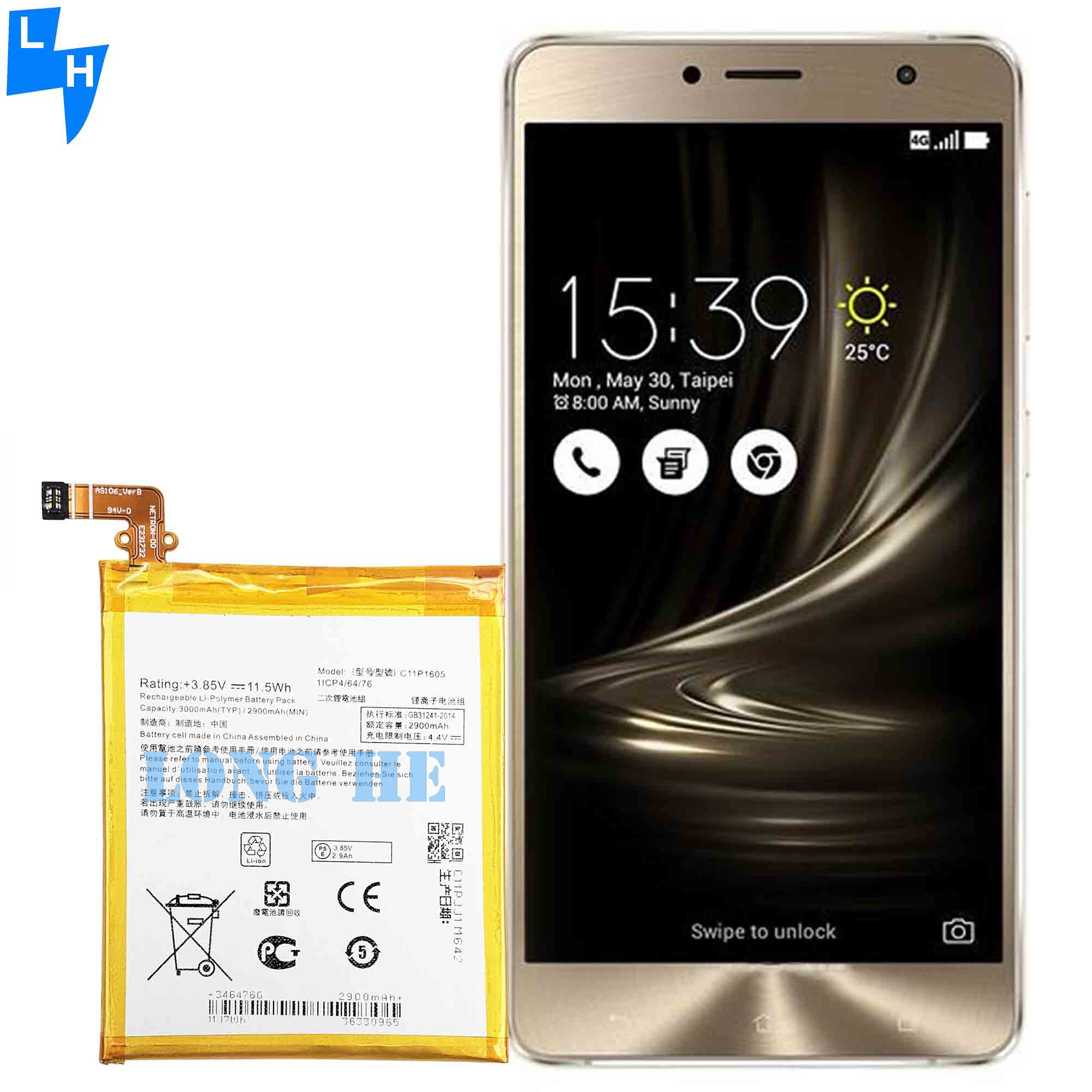 White Battery C11P1605 For ASUS ZenFone3 ZS550KL Z01FD Original Lithium-Ion A