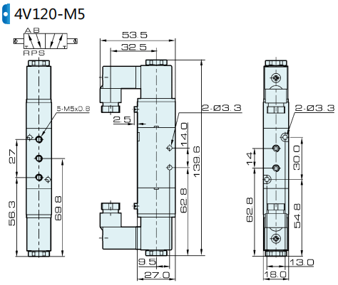 4A120-M5 Airtac Type Air Pilot Operated Pneumatic Valve 5/2 Way