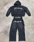 Vintage Acid Wash Distressed Rhinestone Double Waist Flared Baggy Sweatpants 100